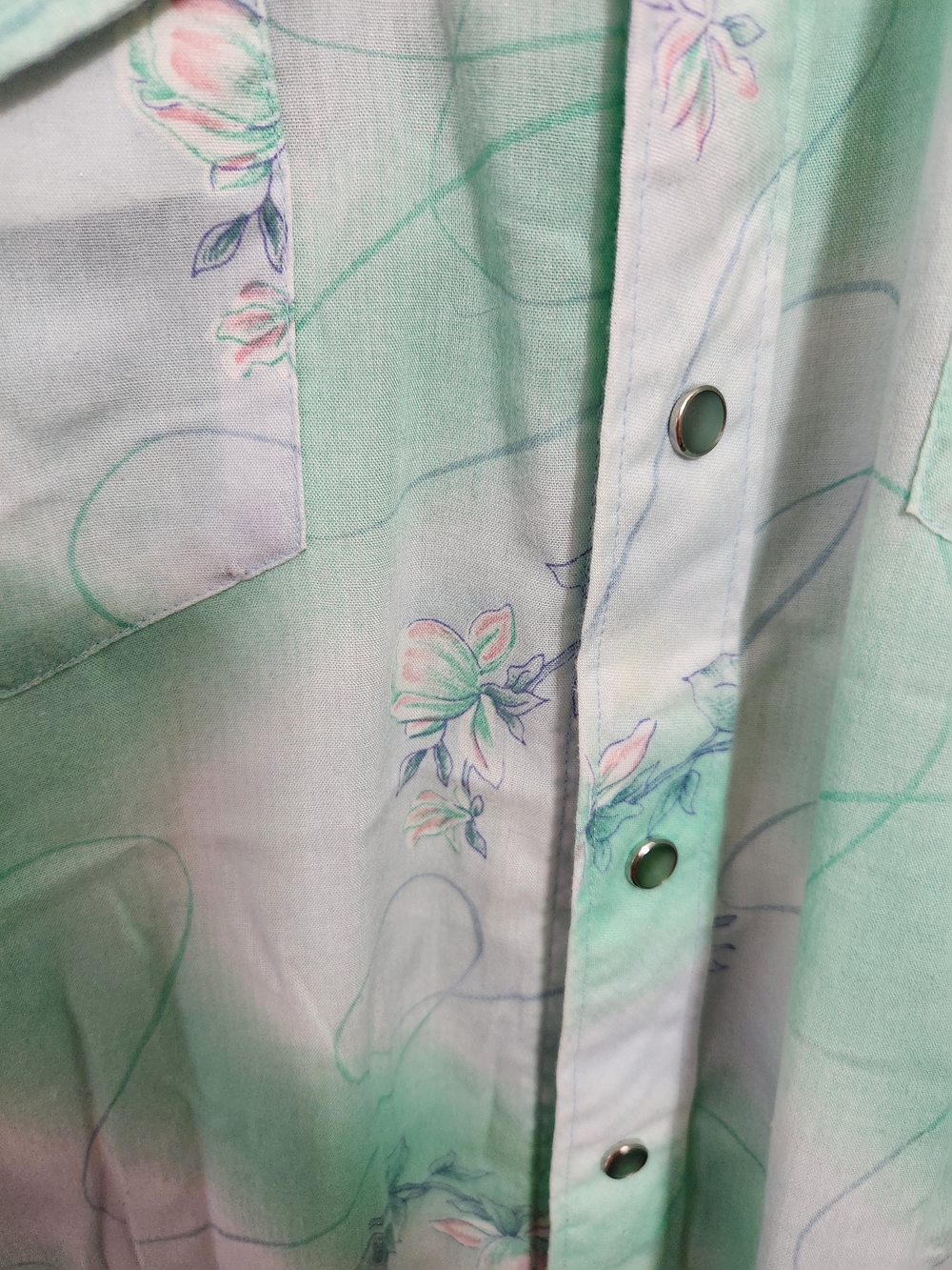 Men's Vintage 1970s Mint Floral Western Button-Up Shirt M Medium 15/34 - Picture 2 of 4